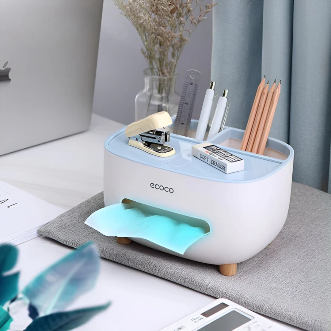 Ecoco Tissue Box With Multi-functional Storage Drawer Is a creative desk organizer. Designed For Kitchen Living Room And Office Use.