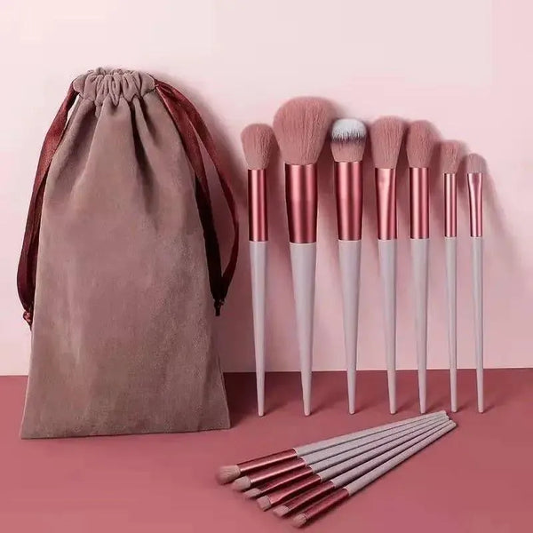 13 Pcs Rose Gold Makeup Brush Set – Soft Blending Brushes with Travel Pouch