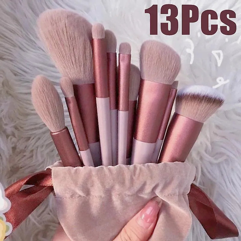 13 Pcs Rose Gold Makeup Brush Set – Soft Blending Brushes with Travel Pouch