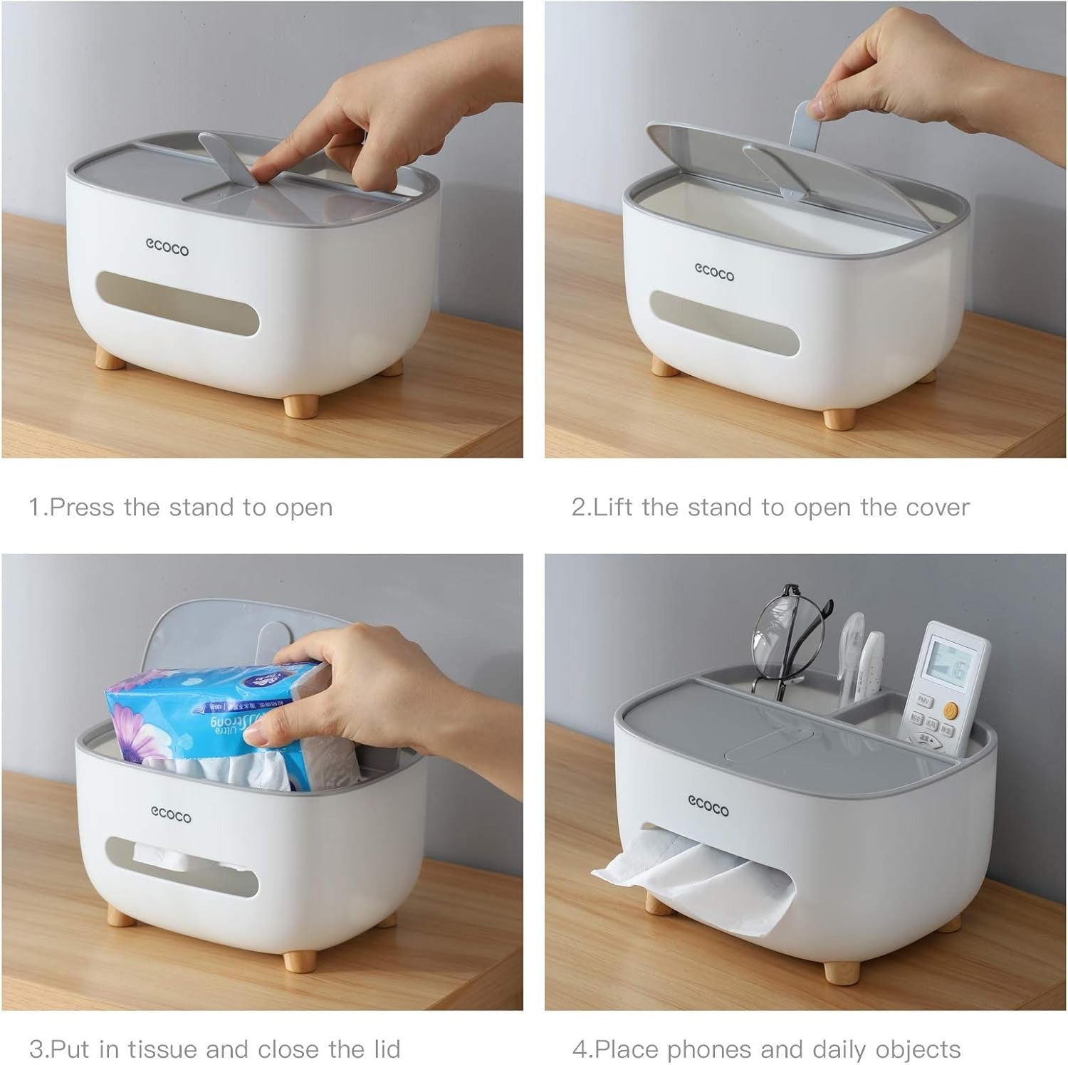 Ecoco Tissue Box With Multi-functional Storage Drawer Is a creative desk organizer. Designed For Kitchen Living Room And Office Use.