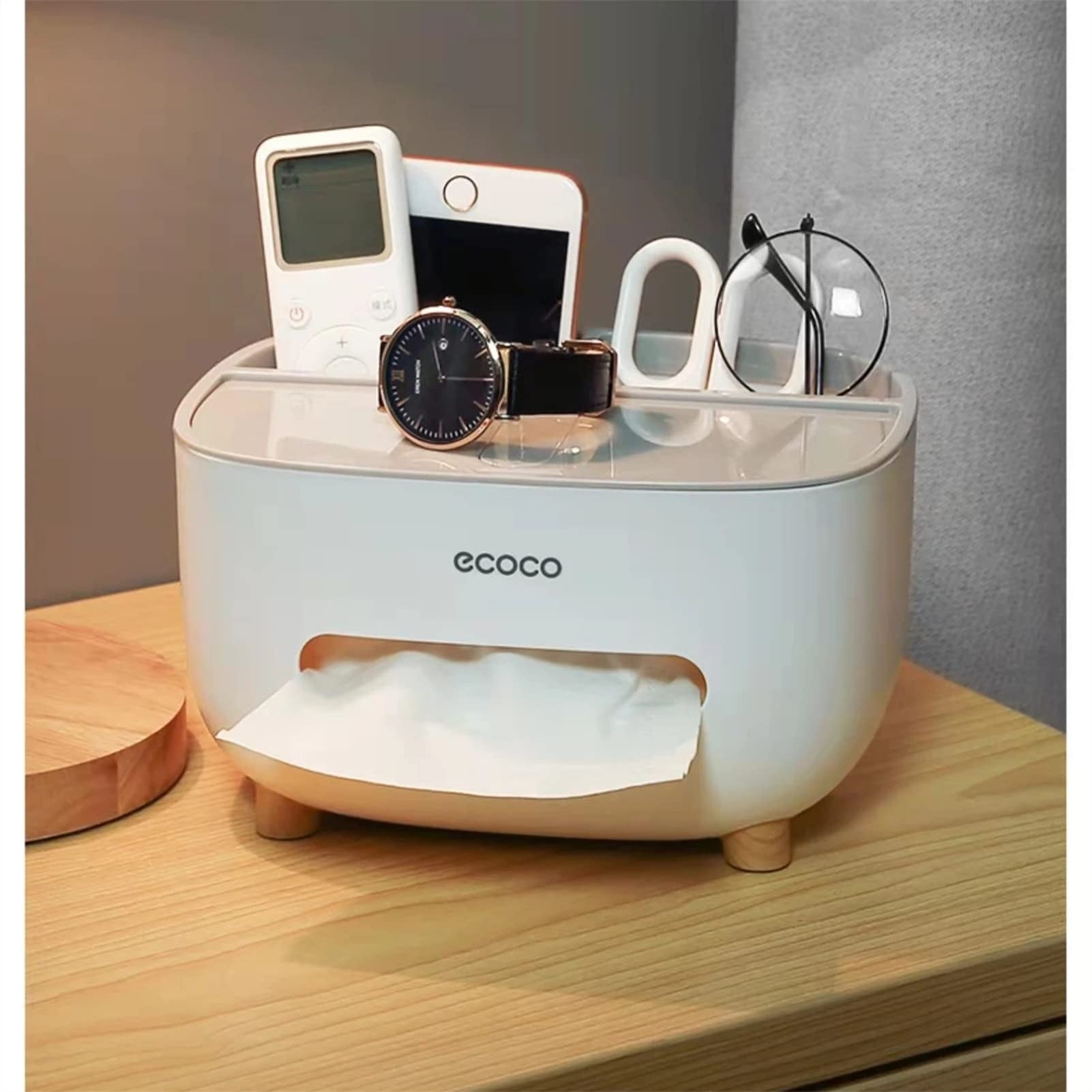 Ecoco Tissue Box With Multi-functional Storage Drawer Is a creative desk organizer. Designed For Kitchen Living Room And Office Use.
