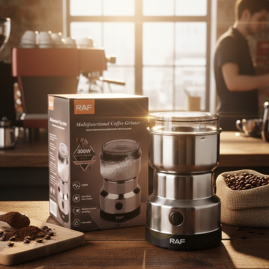 Electric Grinder - Perfect for everyday kitchen use - RAF R‑7113 Electric Grinder - 300W - Stainless Steel Blades - 85‑100g Capacity - Coffee, Spices (Masala)