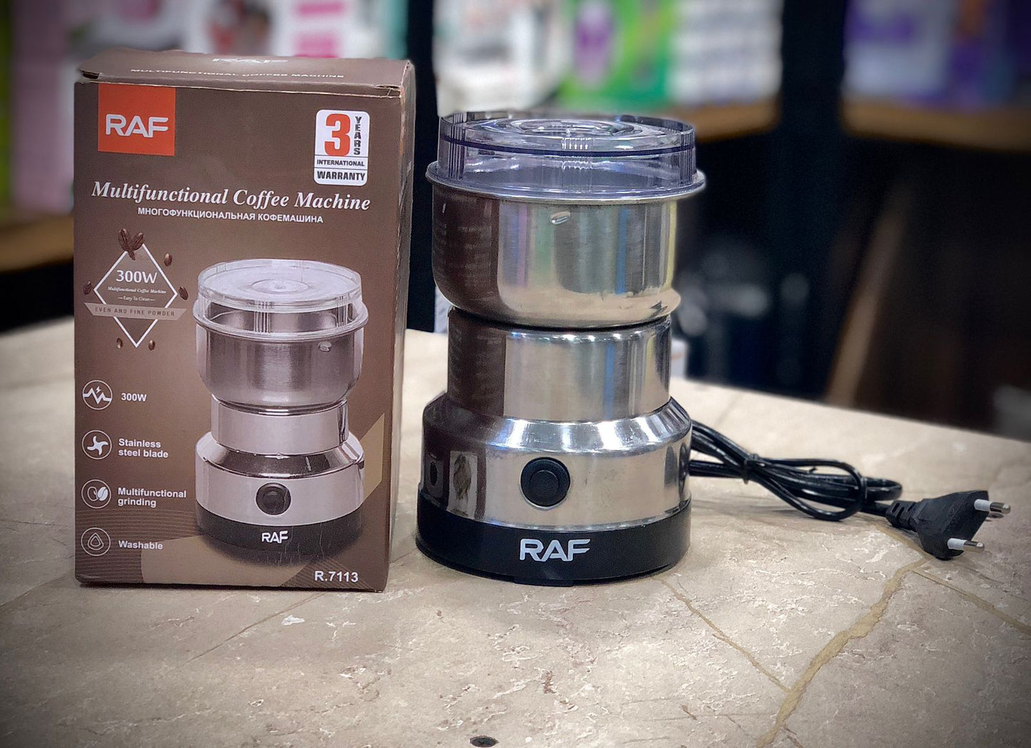 Electric Grinder - Perfect for everyday kitchen use - RAF R‑7113 Electric Grinder - 300W - Stainless Steel Blades - 85‑100g Capacity - Coffee, Spices (Masala)