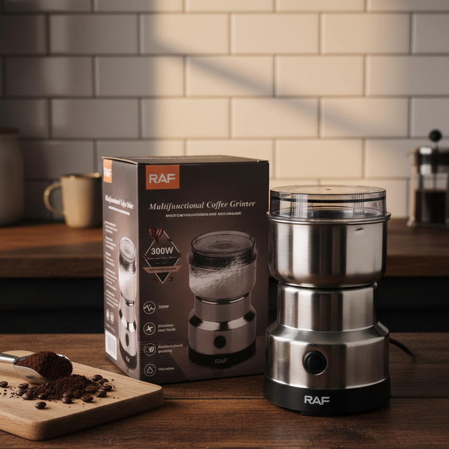 Electric Grinder - Perfect for everyday kitchen use - RAF R‑7113 Electric Grinder - 300W - Stainless Steel Blades - 85‑100g Capacity - Coffee, Spices (Masala)
