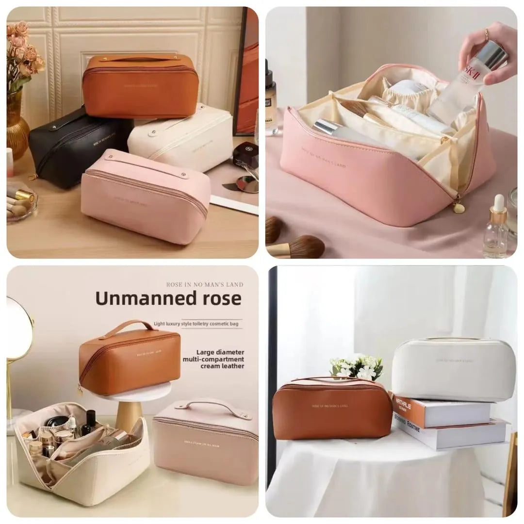 Luxury Leather Makeup Pouch Set - Waterproof Cosmetic Bag for Travel & Daily Use