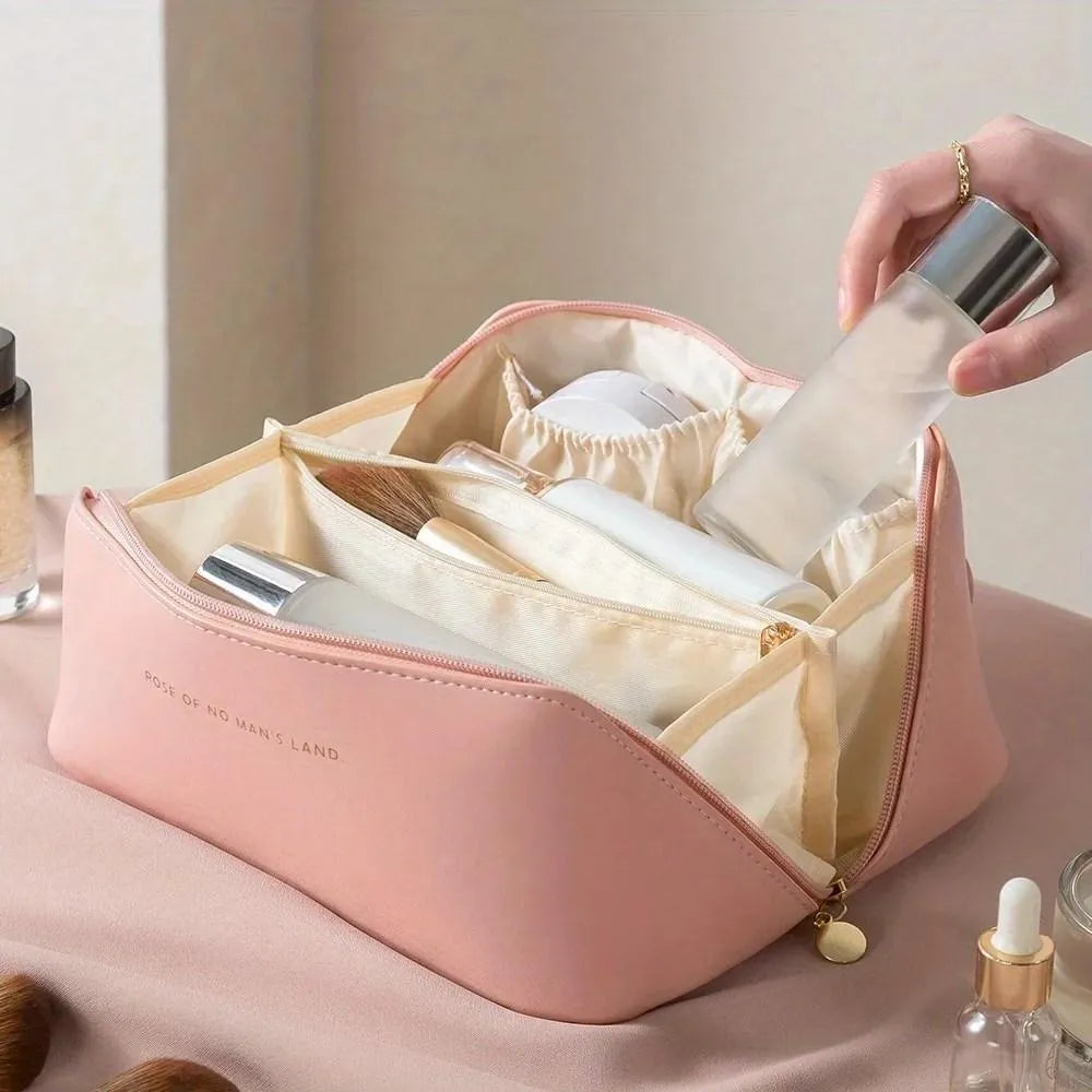 Luxury Leather Makeup Pouch Set - Waterproof Cosmetic Bag for Travel & Daily Use