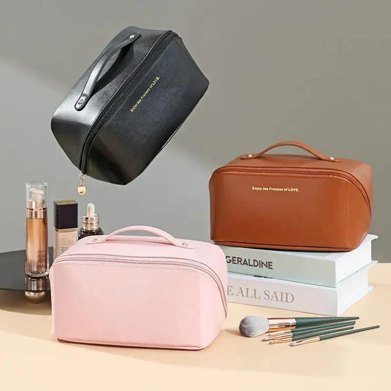 Luxury Leather Makeup Pouch Set - Waterproof Cosmetic Bag for Travel & Daily Use