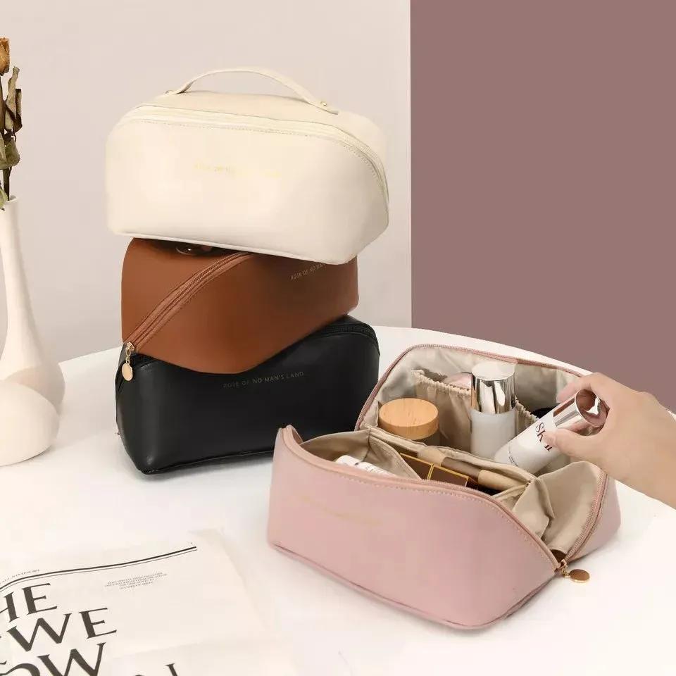Luxury Leather Makeup Pouch Set - Waterproof Cosmetic Bag for Travel & Daily Use