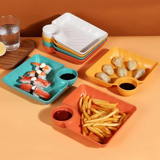 Multi-Section Tray for Snacks, Dips & Dry Fruits (Random Colors) - Best Snack Tray for Kids - 4-Piece Snack Serving Plate Set