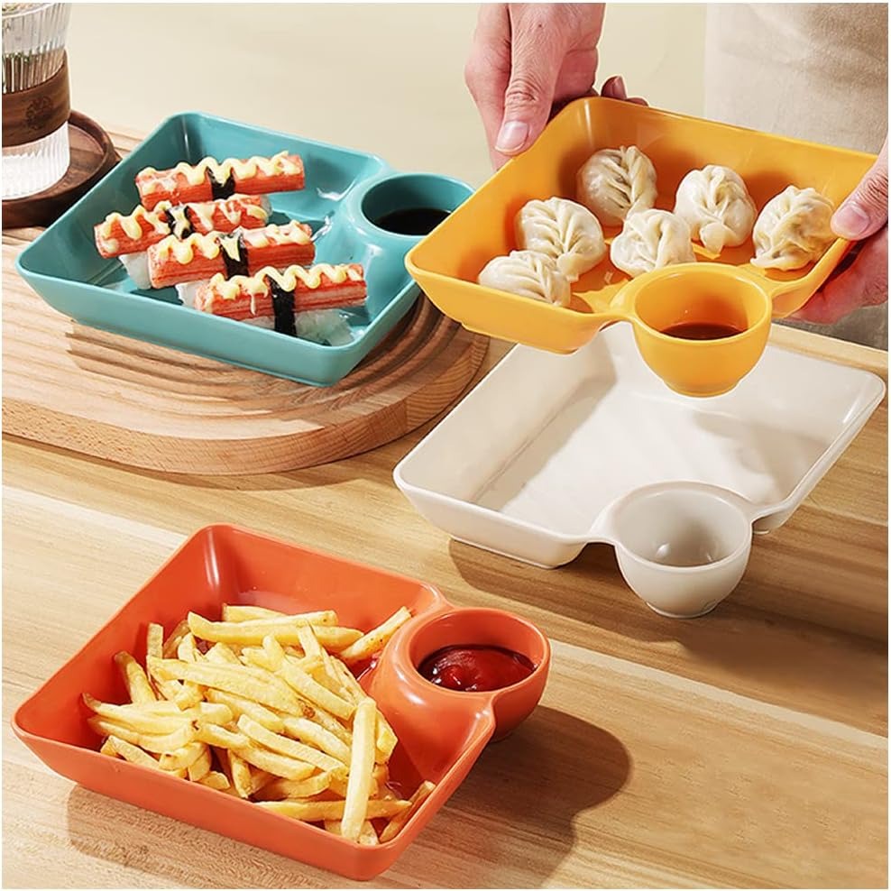 Multi-Section Tray for Snacks, Dips & Dry Fruits (Random Colors) - Best Snack Tray for Kids - 4-Piece Snack Serving Plate Set
