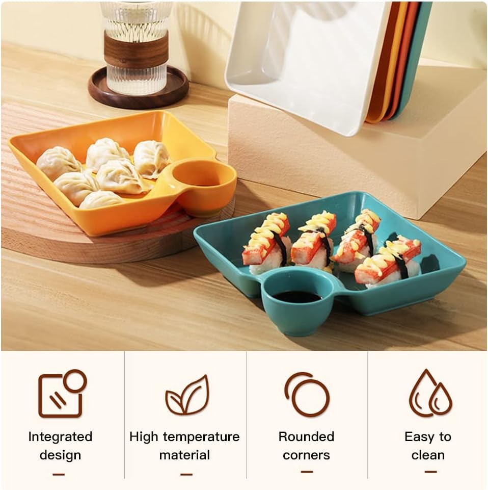 Multi-Section Tray for Snacks, Dips & Dry Fruits (Random Colors) - Best Snack Tray for Kids - 4-Piece Snack Serving Plate Set