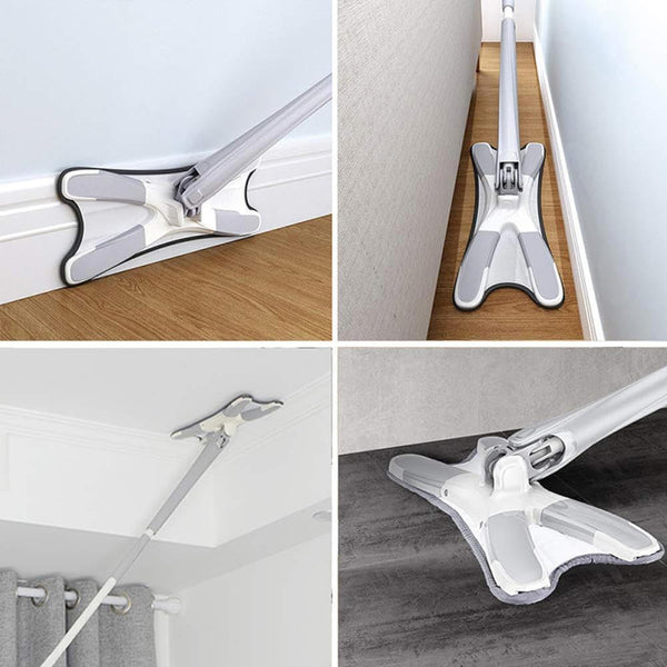 Rotating Floor Mop Rotating X Mop Flat Microfiber Floor Mop with 360° Squeeze System and Replaceable Cloth Heads