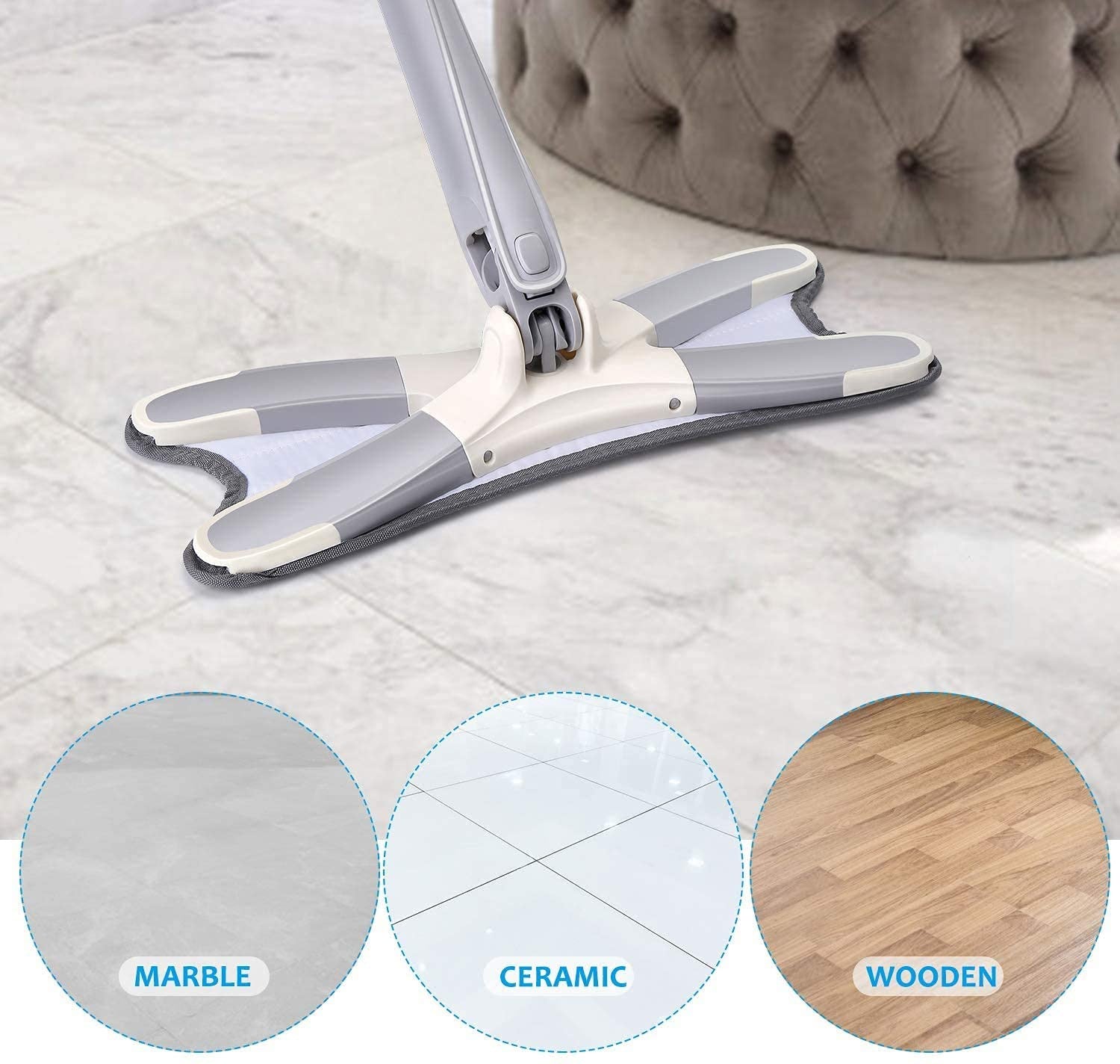 Rotating Floor Mop Rotating X Mop Flat Microfiber Floor Mop with 360° Squeeze System and Replaceable Cloth Heads