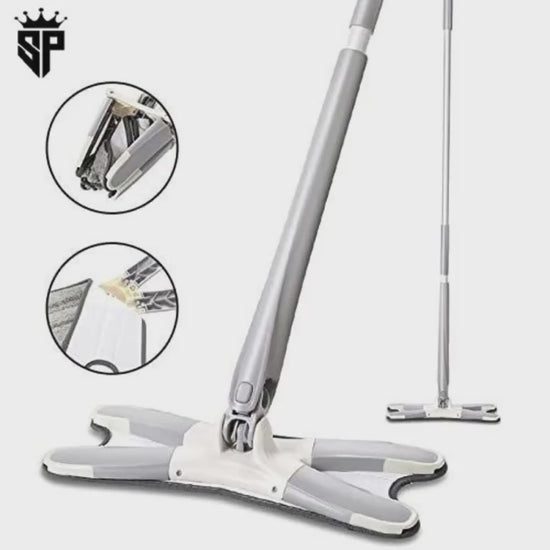 Rotating Floor Mop Rotating X Mop Flat Microfiber Floor Mop with 360° Squeeze System and Replaceable Cloth Heads