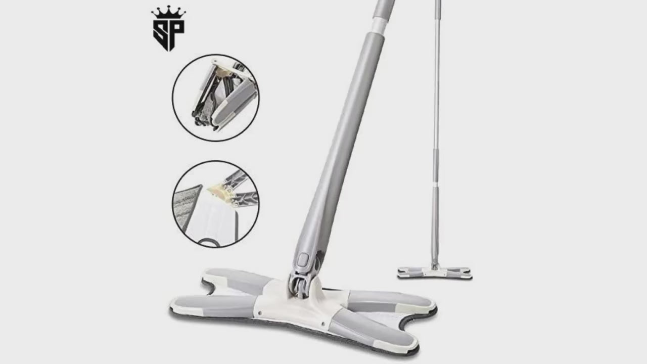 Rotating Floor Mop Rotating X Mop Flat Microfiber Floor Mop with 360° Squeeze System and Replaceable Cloth Heads